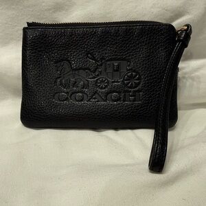 Coach Pebbled Black Leather Wristlet